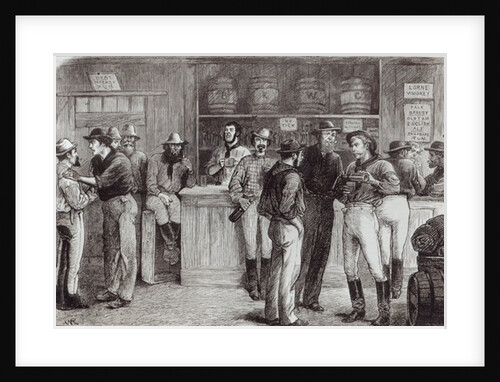 A general shout, inside a bush tavern, 1878 by English School