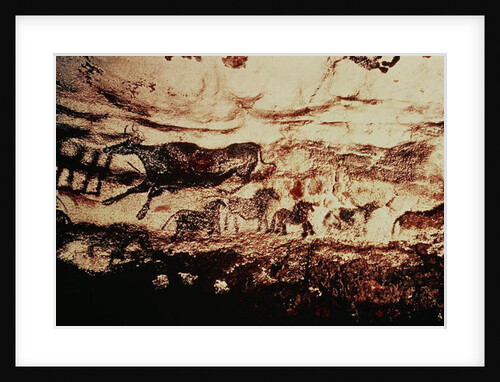 Rock painting of a leaping cow and a frieze of small horses, c.17000 BC by Prehistoric Prehistoric