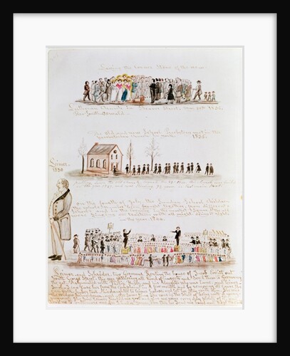 Three sketches depicting religious scenes in America by Lewis Miller