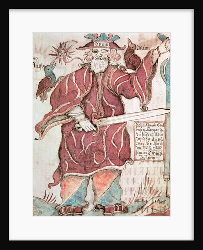 Odin, with his two crows, Hugin and Munin by Icelandic School