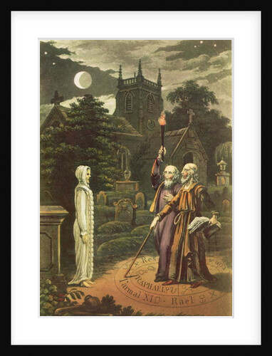 Edward Kelly a magician, and his partner the mathematician and astrologer, John Dee raising a ghost by English School