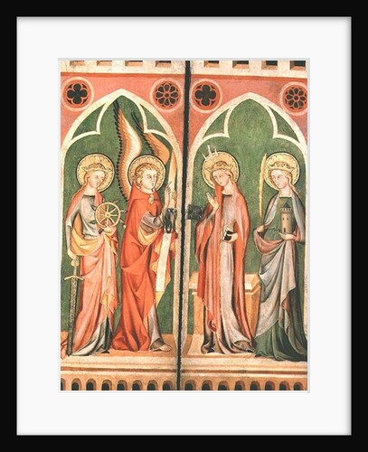 Annunciation with S.S. Barbara and Katherine, 1310-40 by School of Cologne