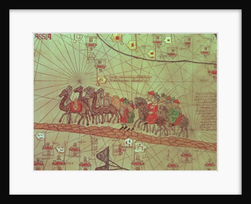Catalan Atlas, detail showing the family of Marco Polo travelling by camel caravan by Spanish School
