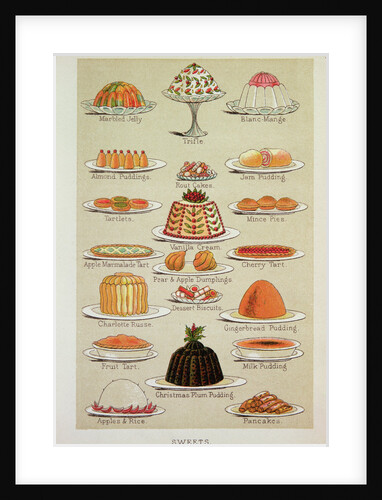 Sweets, colour plate from Mrs Beeton's Everyday Cookery and Housekeeping Book, pub.1890 by Anonymous