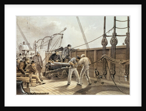 Splicing the Trans-Atlantic telegraph cable on board the 'Great Eastern', 25th July 1865, pub. by Lay and Son, c.1868 by Robert Dudley
