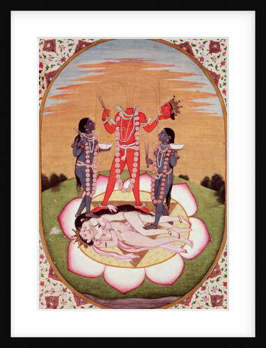 Icon of Chinnamasta, the Mahavidya arising from the joined bodies of the Originating Couple, Kangra, c.1800 by Indian School