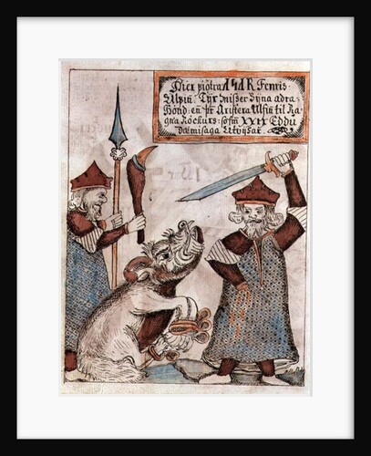 The Norse god Tyr losing his hand to the bound wolf, Fenrir by Icelandic School