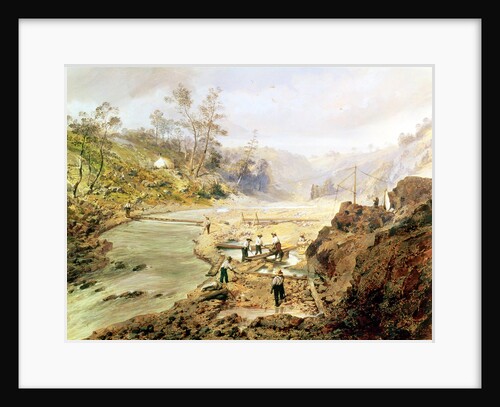 Fortyniners washing gold from the Calaveres River, California, 1858 by American School