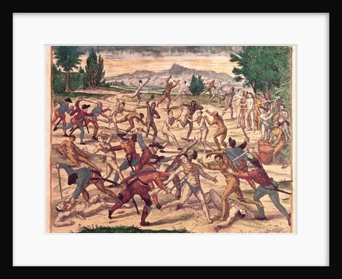 Pedro de Alvarado and his soldiers massacring the Aztecs, c.1520 by Theodor de Bry