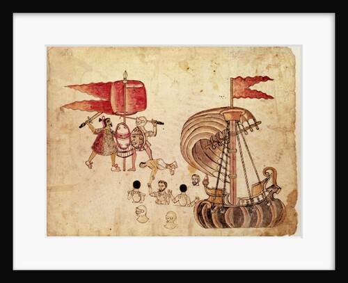 A Tlaxcalan warrior, an ally of Cortes, pulling him from a canal by Mexican School