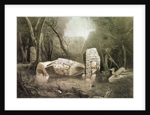 Broken Mayan idol at Copan, Guatemala by Frederick Catherwood