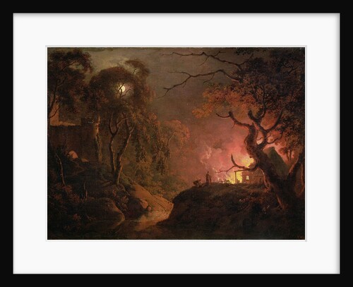 A Cottage on Fire at Night, c.1785-93 by Joseph Wright of Derby