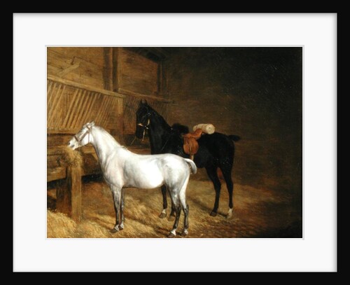 A Grey Pony and a Black Charger in a Stable by Jacques-Laurent Agasse