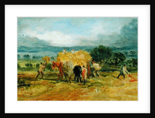 A Harvest Scene with Workers loading Hay on to a Farm Wagon by James Ward