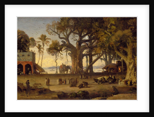 Moonlit Scene of Indian Figures and Elephants among Banyan Trees, Upper India by Johann Zoffany