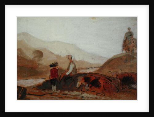 Mountainous Landscape with Figure by a Lake, previously attributed to J.M.W. Turner and also attributed to Peter de Wint, 1825-30 by English School