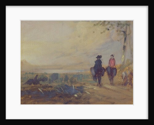 Landscape with Lake and two Figures Riding, previously attributed to J.M.W. Turner and also attributed to Peter de Wint, 1815-25 by English School