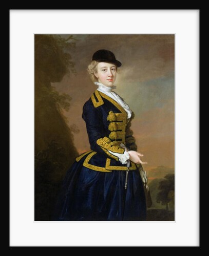 Portrait of Nancy Fortesque wearing a dark blue riding habit by Thomas Hudson