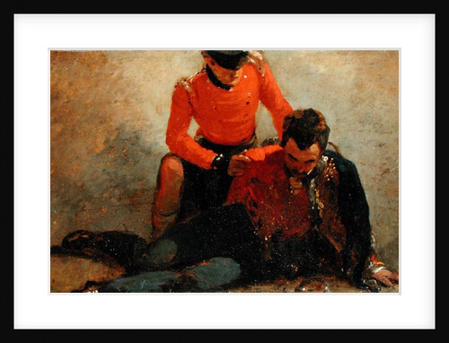 A Highlander, Black Watch attending a General of Hussars, possibly Lord Uxbridge: a study for 'The Battle of Waterloo' by George Jones