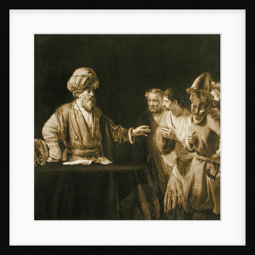 The Roman Centurion Cornelius orders his servants to go to Joppa to ask the apostle Peter to visit him in Caeserea by Rembrandt Harmensz. van Rijn