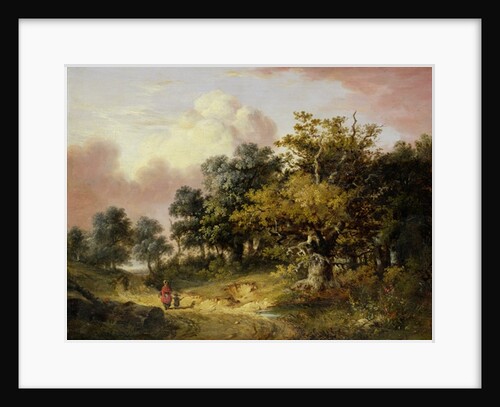 Wooded Landscape with Woman and Child Walking Down a Road by Robert Ladbrooke