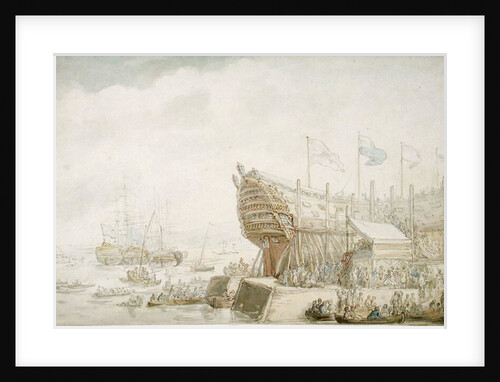 The Launching of H.M.S. 'Hibernia' at Devonport, c.1804 by Thomas Rowlandson