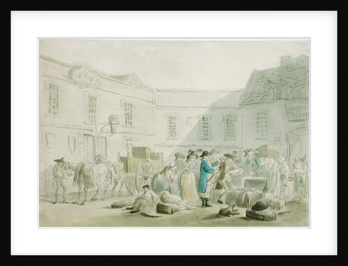 The Customs House at Boulogne - verso: Graphite Sketch of Horses, Carriages and Buildings by Thomas Rowlandson