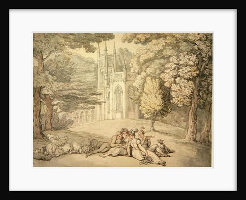 A college green with a group of damsels and young gentlemen in the foreground, c.1810-15 by Thomas Rowlandson