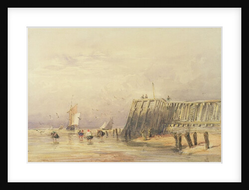Seascape with Sailing Barges and Figures Wading Off-Shore, 1832 by David Cox
