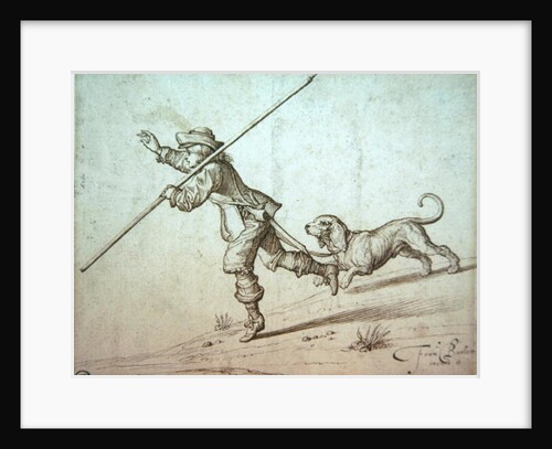 Man hunting with a pointed staff and a hound by Francis Barlow
