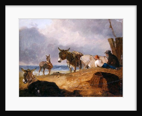 Donkeys and Figures on a Beach by Julius Caesar Ibbetson