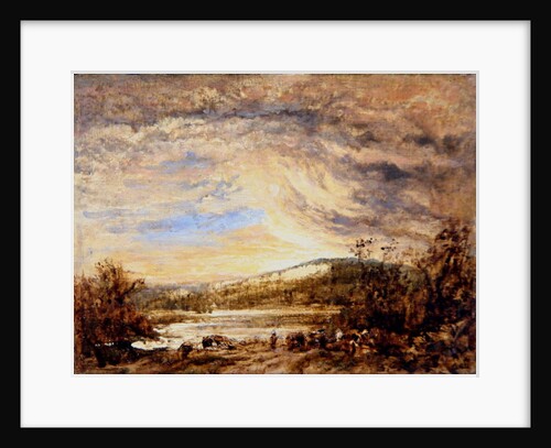 A River Landscape, Sunset by John Linnell