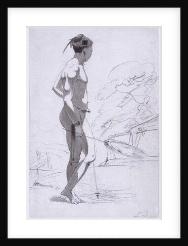 Tswana Man Holiding an Ostrich Feather Fan in a Landscape, c.1802 by Samuel Daniell