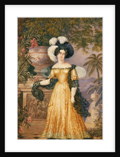 Lady Rowe, standing small full length on a terrace, a moonlit Jamaican landscape beyond by Isaac Mendes Belisario