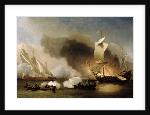 An Action off the Barbary Coast with Galleys and English Ships, c.1695 by Willem van de the Younger Velde