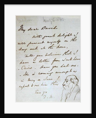 Sketch of a bearded man in profile in a letter to David Roberts by Daniel Maclise