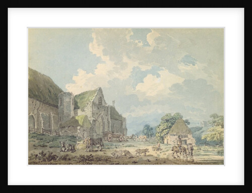 The Tithe Barn at Abbotsbury with the Abbey on the hill..., c.1795 by Thomas Girtin