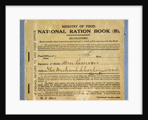 Ration Book for William Pearson, Chorleywood, Hertfordshire, 1919 by English School