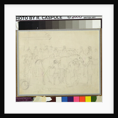 Rubbing down a horse in a paddock at a racetrack by Sawrey Gilpin