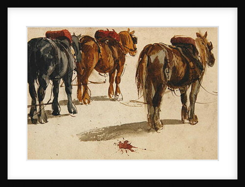 Three Cart-Horses in traces, back view by Peter de Wint