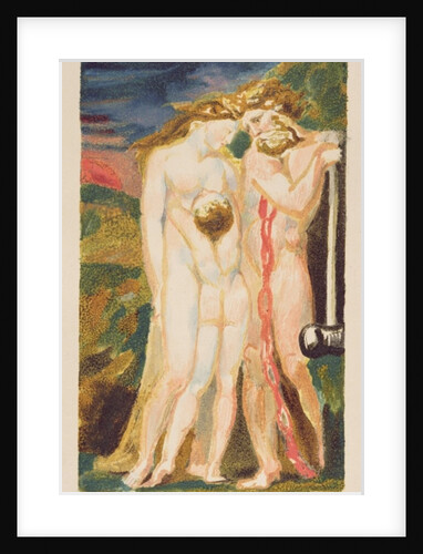 A nude woman looking down at a half-grown boy by William Blake
