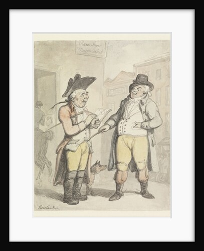 A Bookmaker and his client outside the Ram Inn, Newmarket by Thomas Rowlandson