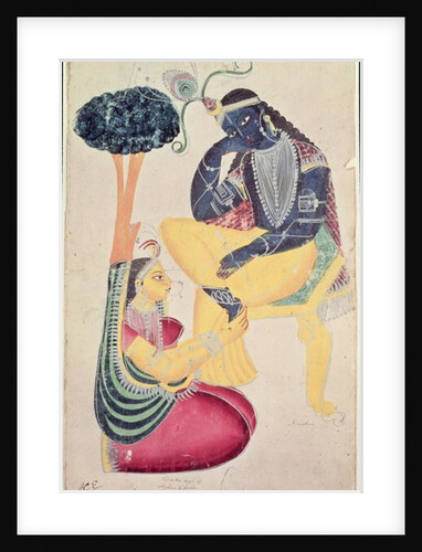 The God Krishna with his mortal love, Radha by Indian School