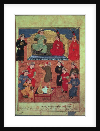 Ms. Supp. Pers. 1113 fol.203v Arghan Khan with two of his wives and his son Ghazan by Persian School