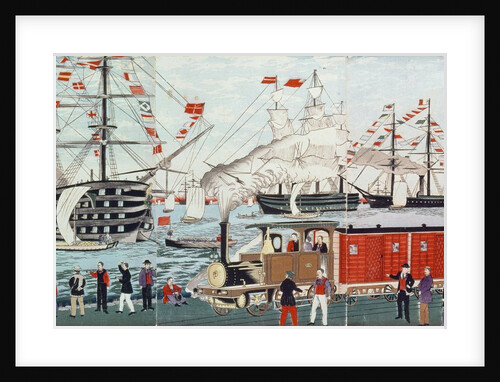 Commodore Perry's Gift of a Railway to the Japanese in 1853 by Ando or Utagawa Hiroshige