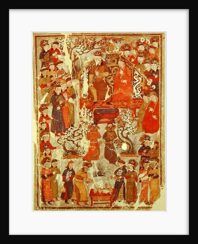 Ms. Supp. Pers. 1113 f.126v Genghis Khan and his wife Bortei enthroned before courtiers, folio from a book called Jami' al Tawarikh by Rashid ad-Din by Persian School