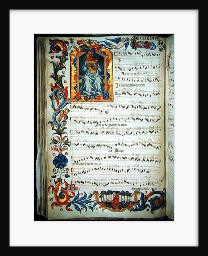 Page of musical notation with historiated initial by Italian School