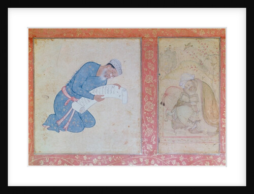 Portrait of Min Musavir giving a petition to Emperor Akbar by School Indian