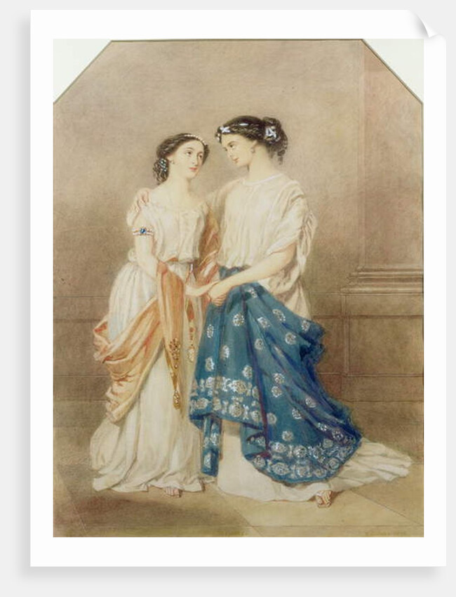 Scene from the 1848 production of 'Antigone' at the St. James Theatre with Mlle. Baptiste as Ismeme and Mme. Pechter as Antigone, 1848 by Alfred-Edward Chalon