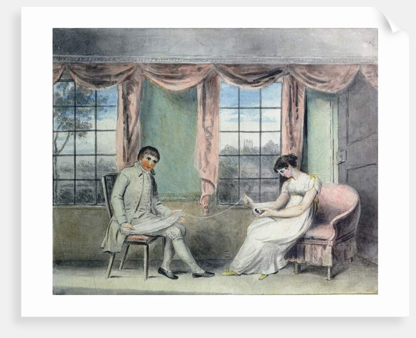 A Woman and her Beau Spinning Thread by Isabella Downman